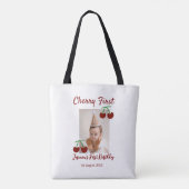 Cherry eerste gelukkige verjaardagsfoto kinder mod tote bag (Achterkant)