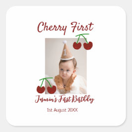 Cherry eerste gelukkige verjaardagsfoto kinder mod vierkante sticker