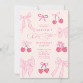 Cherry eerste meisje 1e verjaardag feest kaart (Voorkant)