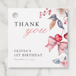 Cherry Eerste Roze Bow Coquette 1e Verjaardag Bedankjes Labels