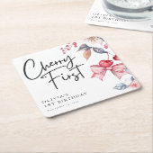 Cherry Eerste Roze Bow Coquette 1e Verjaardag Kartonnen Onderzetters (Schuin)
