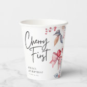 Cherry Eerste Roze Bow Coquette 1e Verjaardag Papieren Bekers (Achterkant)