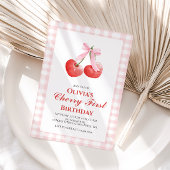 Cherry Eerste Roze Bow preppy 1e verjaardag Kaart