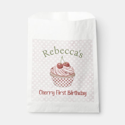 Cherry Eerste Verjaardag Coquette Waterverf Cupcak Bedankzakje (Voorkant)