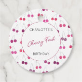 Cherry eerste verjaardag gepersonaliseerde kersen bedankjes labels (Voorkant)