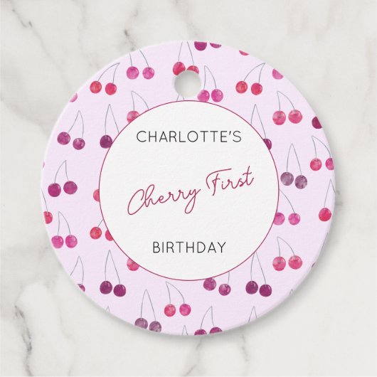 Cherry Eerste Verjaardag Gepersonaliseerde Kersen  Bedankjes Labels (Voorkant)