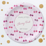 Cherry eerste verjaardag gepersonaliseerde Waterve Papieren Bordje<br><div class="desc">Schattigee en moderne waterverf Cherry Eerste verjaardag gepersonaliseerde partij papier borden. Pas de tekst aan uw feest aan. Originele versie door Nic Squirrell</div>