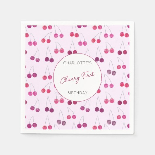 Cherry eerste verjaardag gepersonaliseerde Waterve Servet (Voorkant)