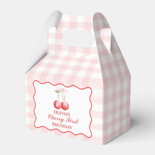 Cherry eerste verjaardag Pink Bow Gingham Bedankdoosjes