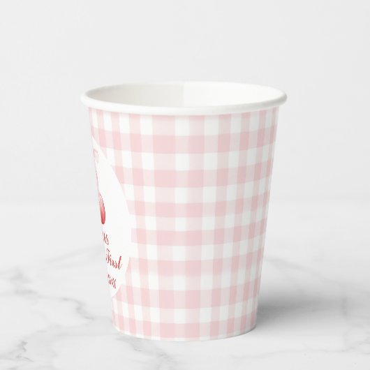 Cherry eerste verjaardag Pink Bow Gingham Papieren Bekers (Links)