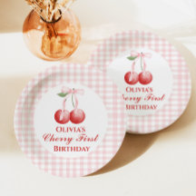 Cherry eerste verjaardag Pink Bow Gingham