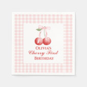 Cherry eerste verjaardag Pink Bow Gingham Servet (Voorkant)