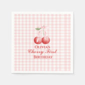Cherry eerste verjaardag Pink Bow Gingham Servet (Voorkant)