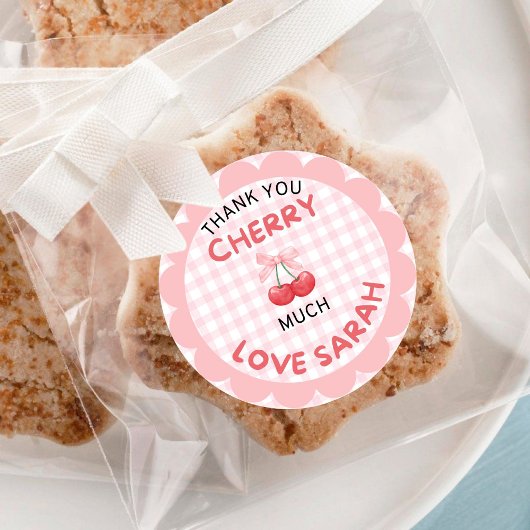 Cherry eerste verjaardag Pink Bow Gingham Sticker