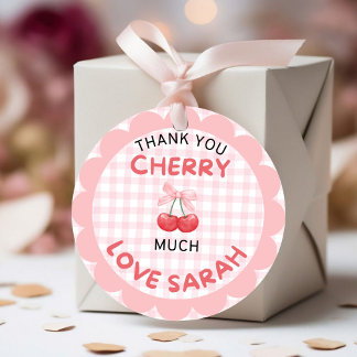 Cherry eerste verjaardag Pink Bow Gingham Sticker