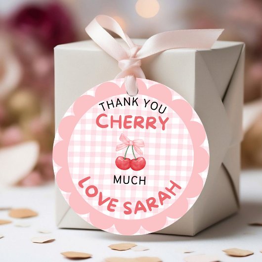 Cherry eerste verjaardag Pink Bow Gingham Sticker
