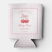 Cherry eerste verjaardag roze gingham meisjes een blikjeskoeler (Voorkant)