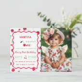 Cherry Eerste Verjaardag uitnodiging (Staand voorkant)