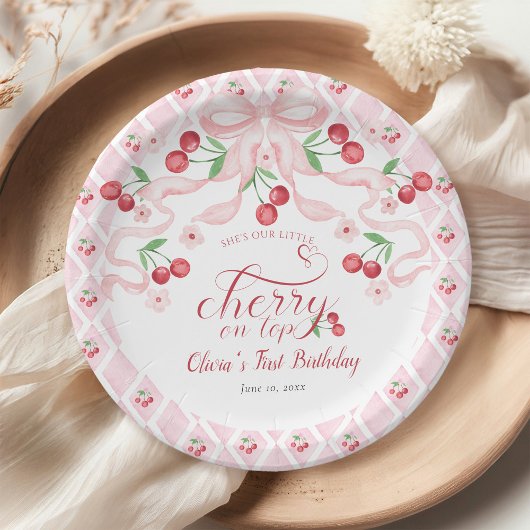 Cherry eerste verjaardagsfeestje papieren bordje