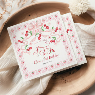 Cherry eerste verjaardagsfeestje servet