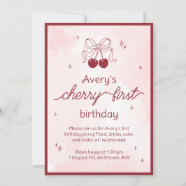 Cherry eerste verjaardagsfeestje uitnodiging