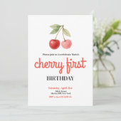 Cherry eerste verjaardagsfeestje voor meisjes kaart (Staand voorkant)
