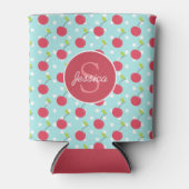 Cherry en Blue Polka Dot Pattern gepersonaliseerd Blikjeskoeler (Voorkant)