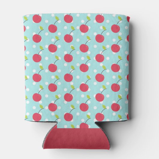 Cherry en Blue Polka Dot Pattern gepersonaliseerd Blikjeskoeler (Achterkant)