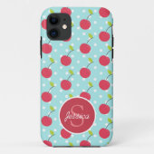 Cherry en Blue Polka Dot Pattern gepersonaliseerd Case-Mate iPhone Case (Achterkant)