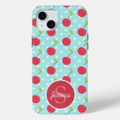 Cherry en Blue Polka Dot Pattern gepersonaliseerd Case-Mate iPhone Case (Achterkant)