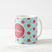 Cherry en Blue Polka Dot Pattern gepersonaliseerd Koffiemok (Voorkant rechts)