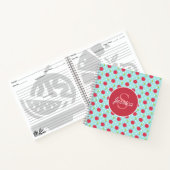 Cherry en Blue Polka Dot Pattern gepersonaliseerd Notitieboek (Binnen)