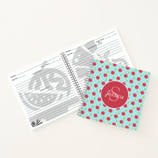 Cherry en Blue Polka Dot Pattern gepersonaliseerd Notitieboek (Binnen)