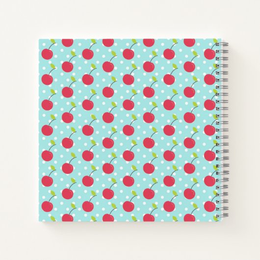 Cherry en Blue Polka Dot Pattern gepersonaliseerd Notitieboek (Achterkant)