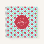 Cherry en Blue Polka Dot Pattern gepersonaliseerd Notitieboek (Voorkant)