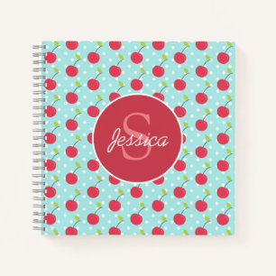 Cherry en Blue Polka Dot Pattern gepersonaliseerd Notitieboek