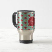 Cherry en Blue Polka Dot Pattern gepersonaliseerd Reisbeker (Voorkant links)