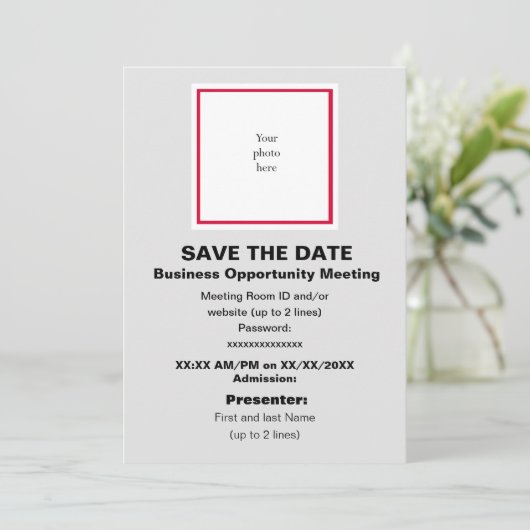 Cherry en Lt. Grey Virtual Bus. Opp. Mtng Save The Date (Staand voorkant)