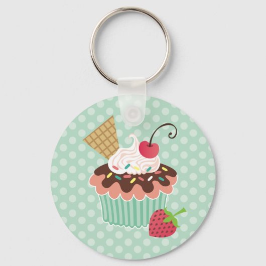 Cherry en Mint Cupcake Sleutelhanger (Voorkant)