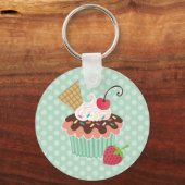 Cherry en Mint Cupcake Sleutelhanger (Voorkant)
