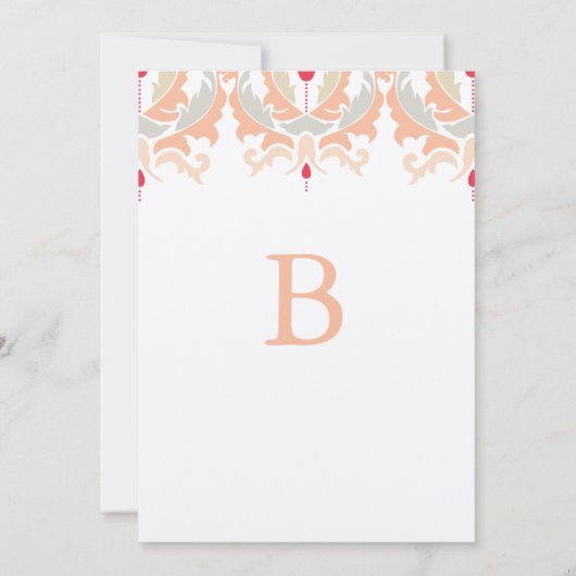 Cherry en Peach Damask Wedding Invitation Kaart (Achterkant)