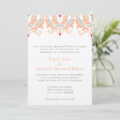 Cherry en Peach Damask Wedding Invitation Kaart (Staand voorkant)