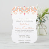 Cherry en Peach Damask Wedding Invitation Kaart (Staand voorkant)