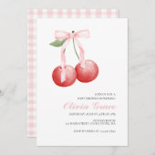 Cherry en Pink gingham preppy baby shower Kaart (Voorkant / Achterkant)