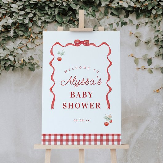 Cherry en Red Ribbon Baby shower Welkom Poster