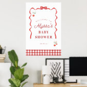 Cherry en Red Ribbon Baby shower Welkom Poster (Thuiskantoor)