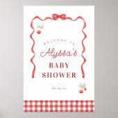 Cherry en Red Ribbon Baby shower Welkom Poster (Voorkant)