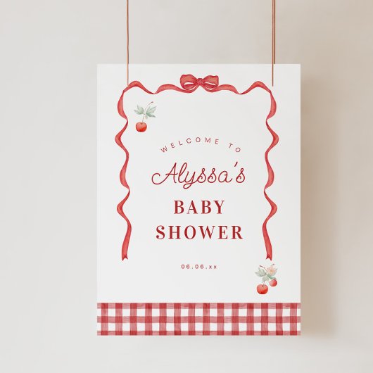 Cherry en Red Ribbon Verjaardagsfeestje Welkom Poster