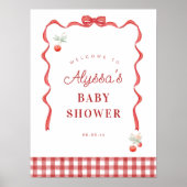 Cherry en Red Ribbon Verjaardagsfeestje Welkom Poster (Voorkant)