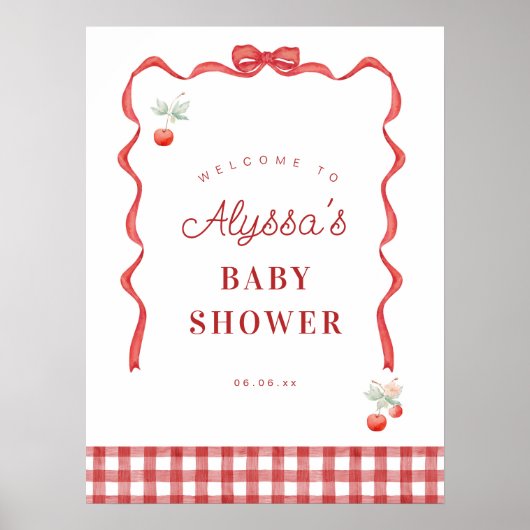 Cherry en Red Ribbon Verjaardagsfeestje Welkom Poster (Voorkant)
